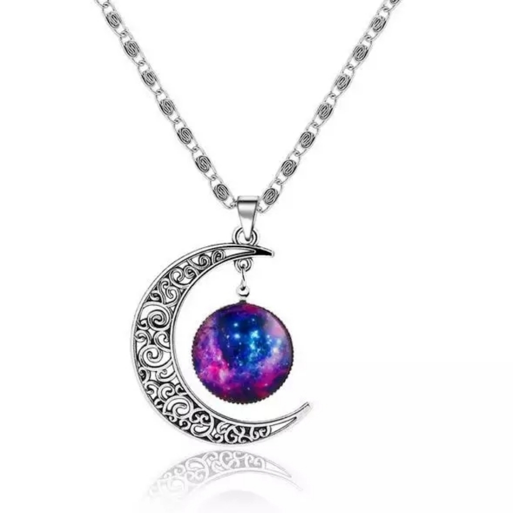 Moon Galaxy Glass Pendant Necklace